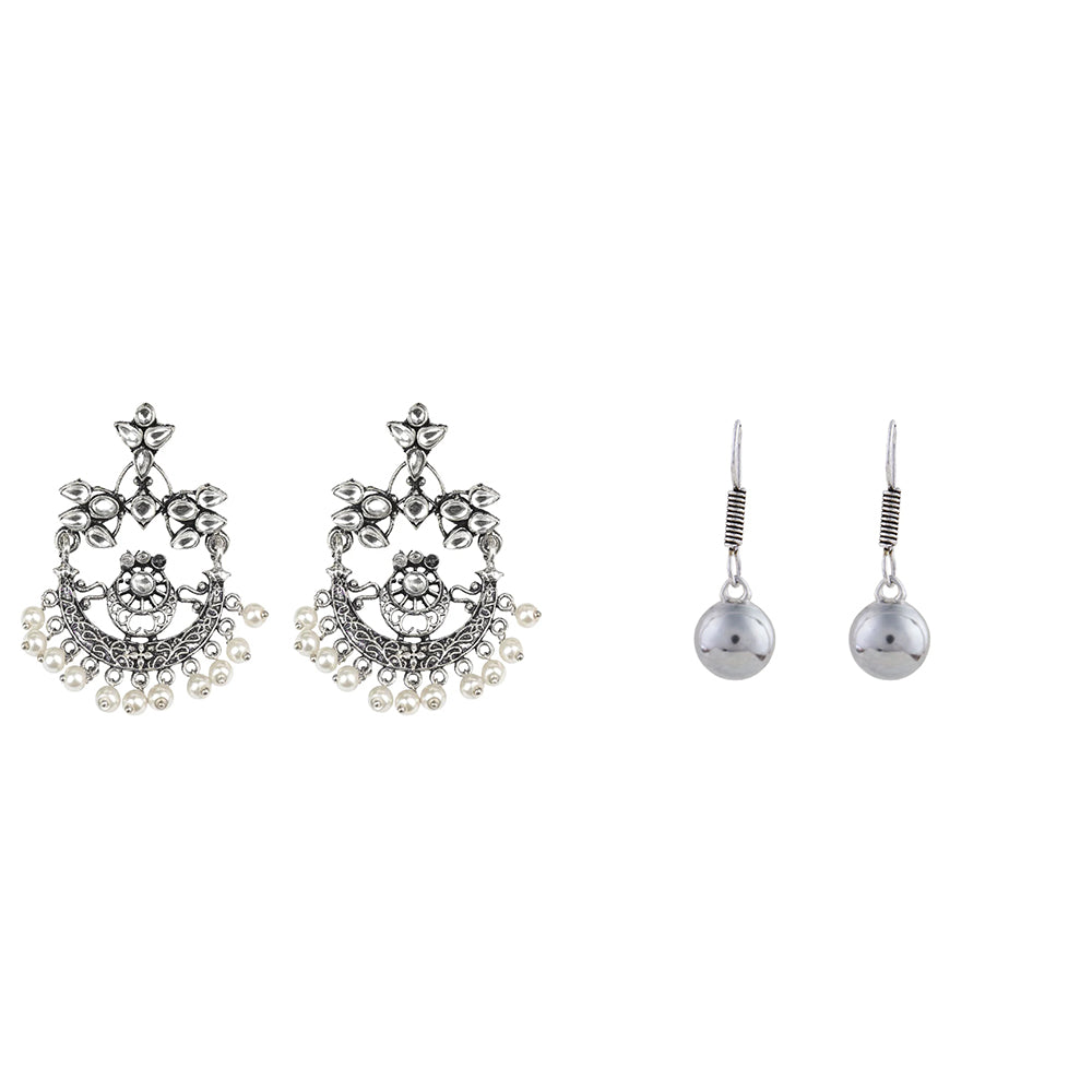 Carved Charm Dangler earrings (White) Sphere of grace dangler earrings (Silver) Combo set