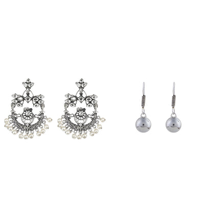 Carved Charm Dangler earrings (White) Sphere of grace dangler earrings (Silver) Combo set