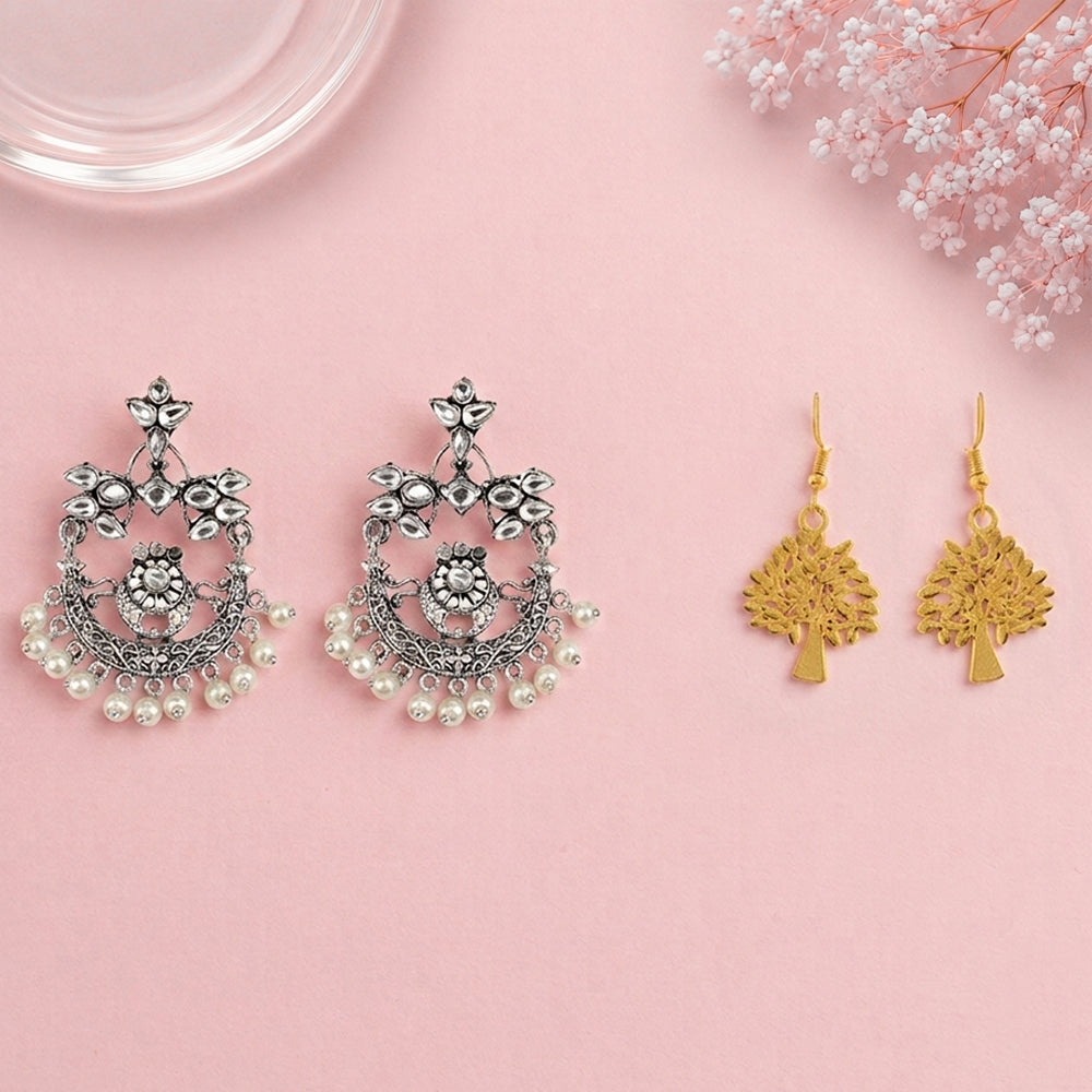 Carved Charm Dangler earrings (White) Eternal roots dangler earrings Combo set