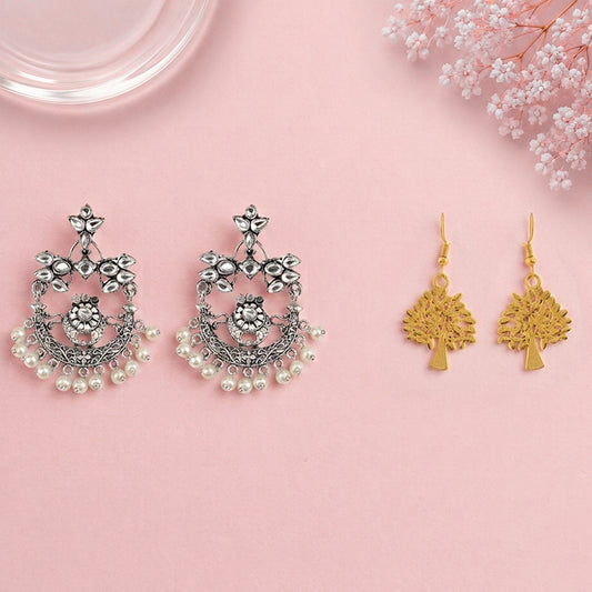 Carved Charm Dangler earrings (White) Eternal roots dangler earrings Combo set