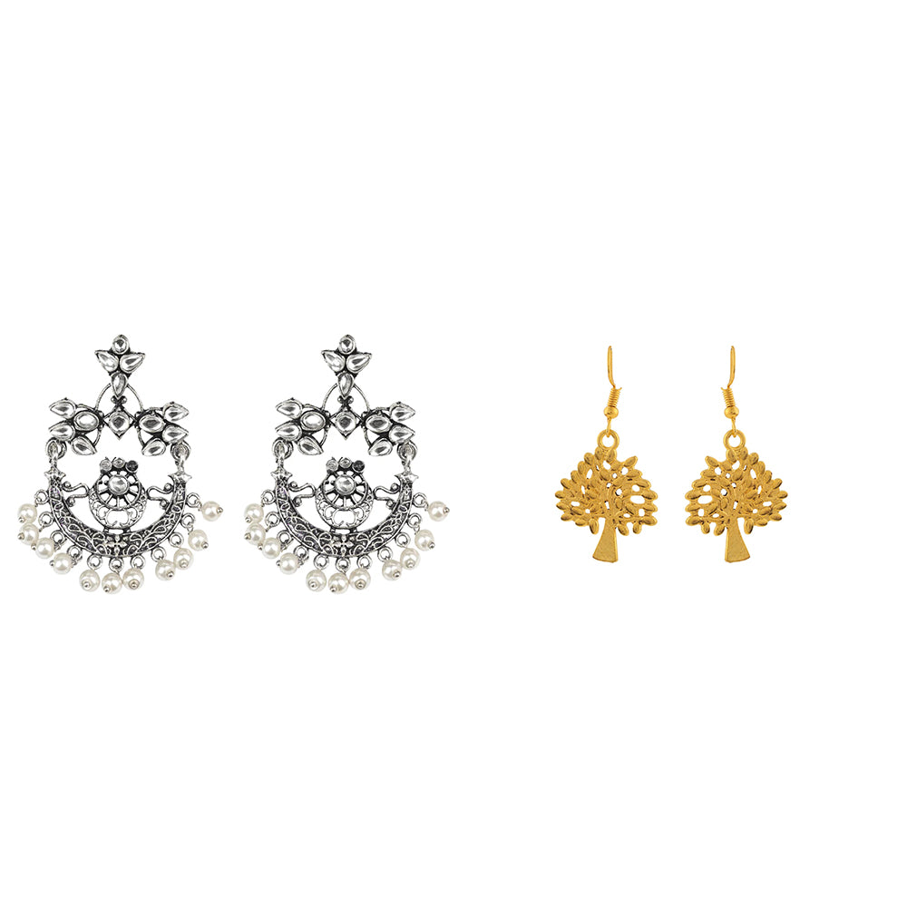 Carved Charm Dangler earrings (White) Eternal roots dangler earrings Combo set