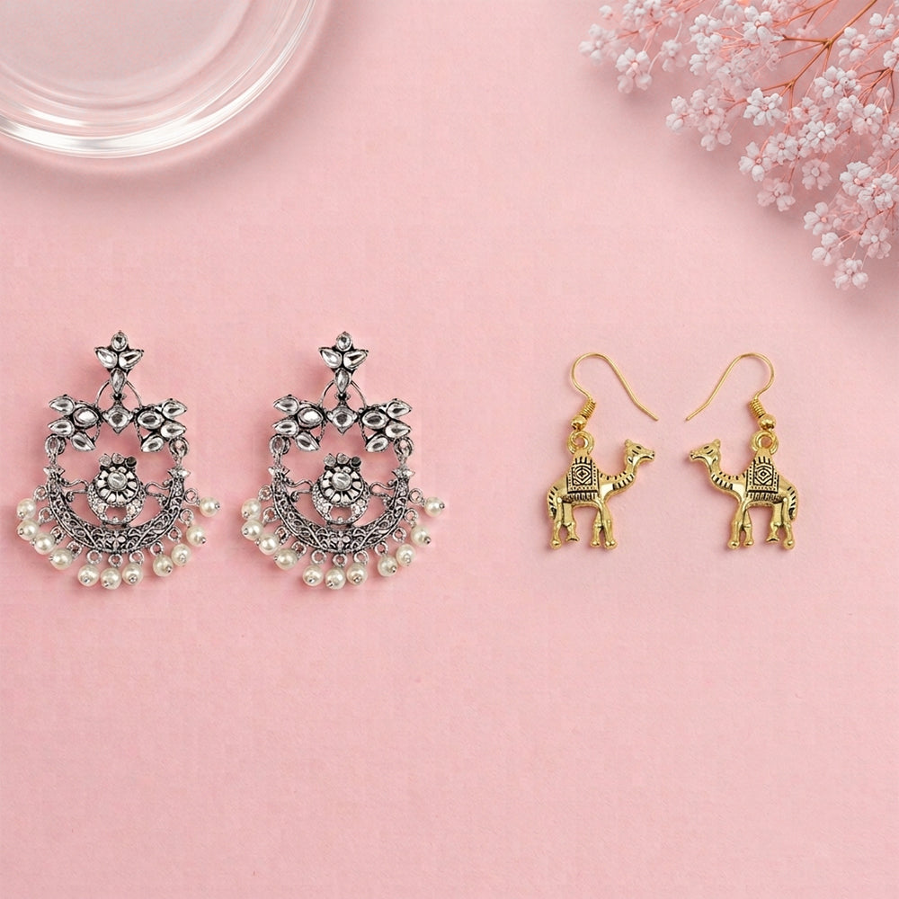 Carved Charm Dangler earrings (White) Camel dangler earrings Combo set