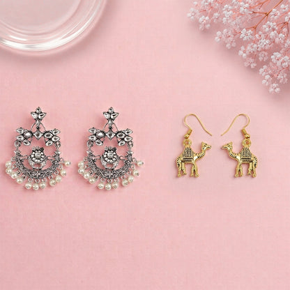 Carved Charm Dangler earrings (White) Camel dangler earrings Combo set