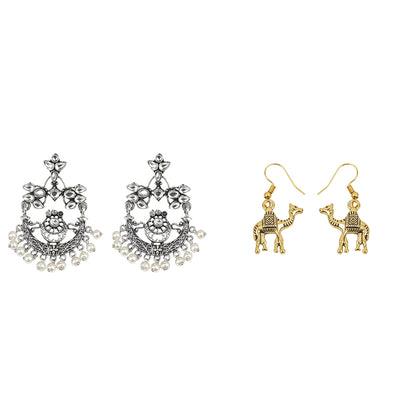 Carved Charm Dangler earrings (White) Camel dangler earrings Combo set