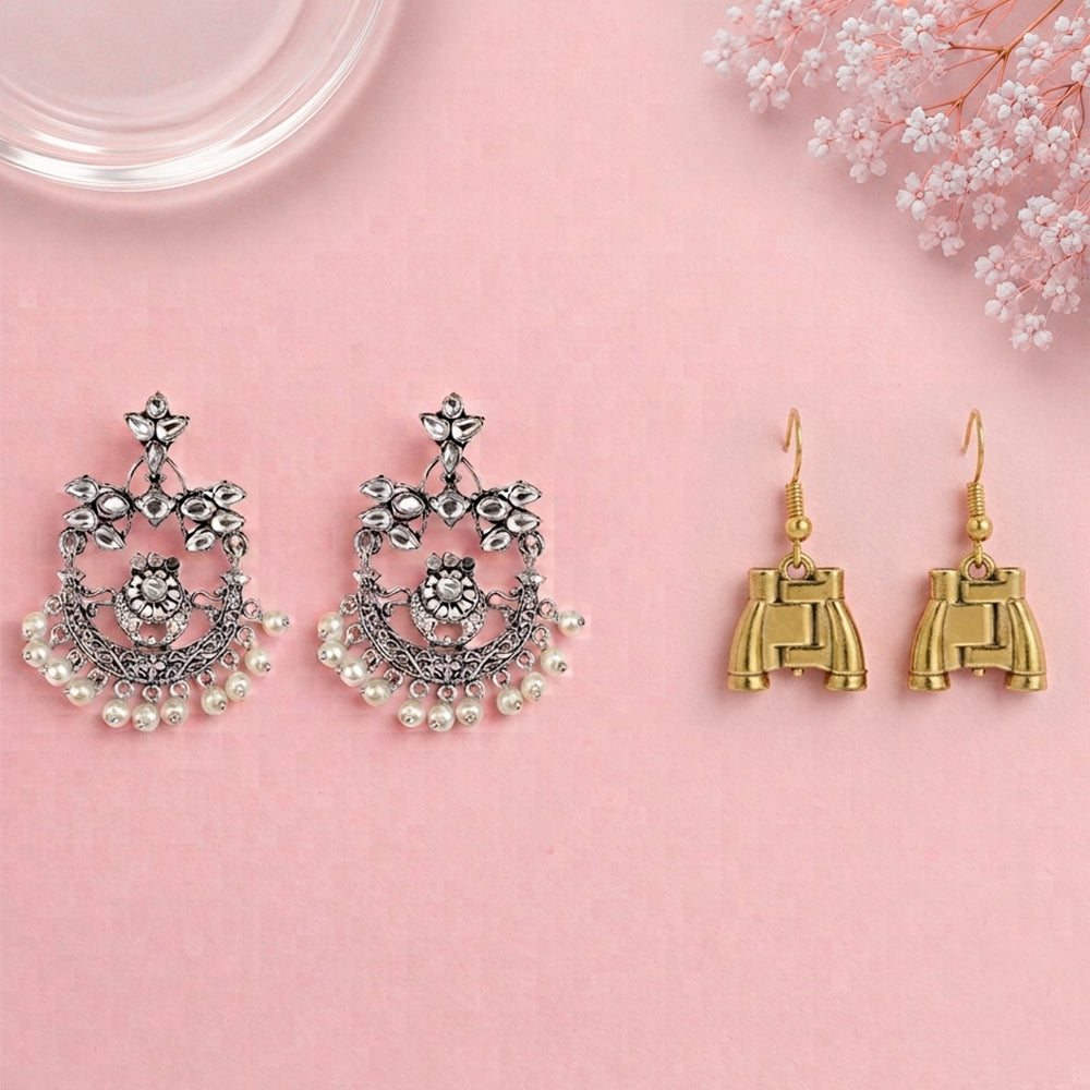 Carved Charm Dangler earrings (White) Eyeconic dangler earrings Combo set