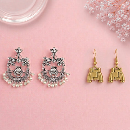 Carved Charm Dangler earrings (White) Eyeconic dangler earrings Combo set