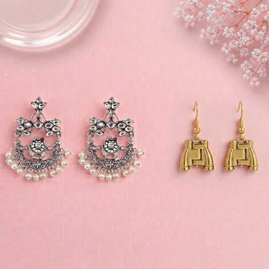 Carved Charm Dangler earrings (White) Eyeconic dangler earrings Combo set