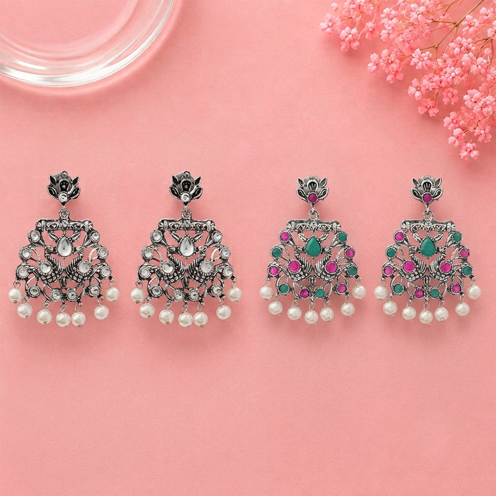 Peacock glow stone studded dangler earrings (White) Peacock glow stone studded dangler earrings (Multicolored) Combo set