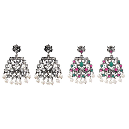 Peacock glow stone studded dangler earrings (White) Peacock glow stone studded dangler earrings (Multicolored) Combo set