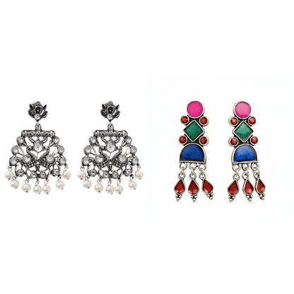 Peacock glow stone studded dangler earrings (White) Rainbow rhine dangler earrings (Multicolored) Combo set