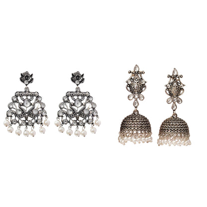 Peacock glow stone studded dangler earrings (White) Kalash Kamal earring (White) Combo set