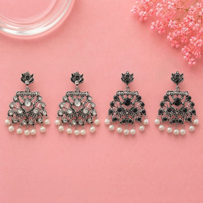 Peacock glow stone studded dangler earrings (White) Peacock glow stone studded dangler earrings (Black) Combo set