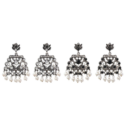 Peacock glow stone studded dangler earrings (White) Peacock glow stone studded dangler earrings (Black) Combo set