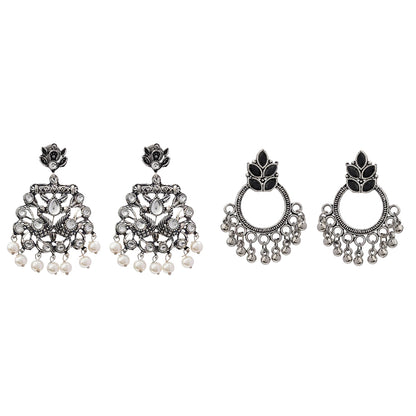 Peacock glow stone studded dangler earrings (White) Fine Shine stud earrings (Black) Combo set