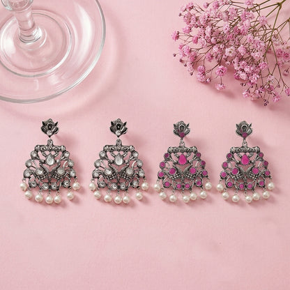 Peacock glow stone studded dangler earrings (White) Peacock glow stone studded dangler earrings (Red) Combo set