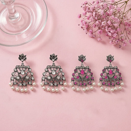 Peacock glow stone studded dangler earrings (White) Peacock glow stone studded dangler earrings (Red) Combo set