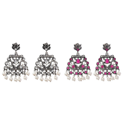 Peacock glow stone studded dangler earrings (White) Peacock glow stone studded dangler earrings (Red) Combo set
