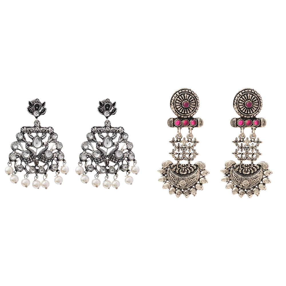 Peacock glow stone studded dangler earrings (White) Enchanted Swing dangler earring (Red) Combo set