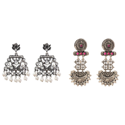 Peacock glow stone studded dangler earrings (White) Enchanted Swing dangler earring (Red) Combo set