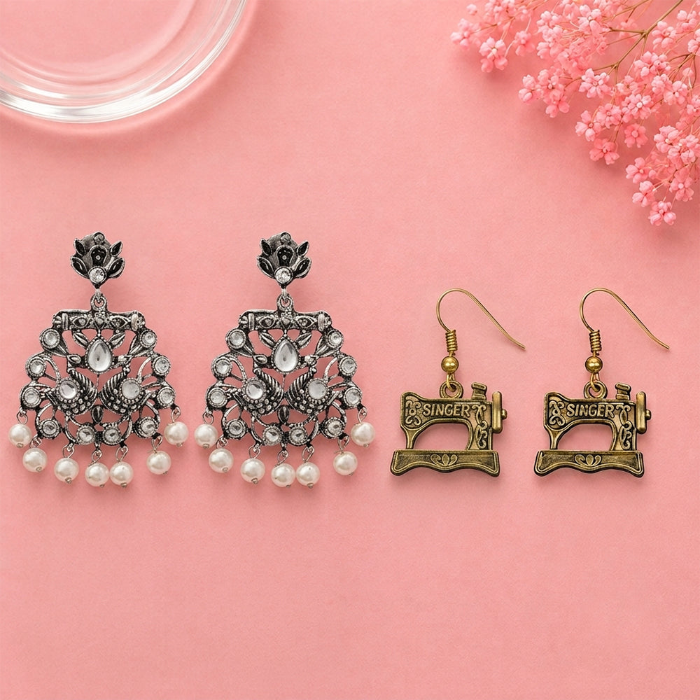 Peacock glow stone studded dangler earrings & Taylor dangler earrings Combo set