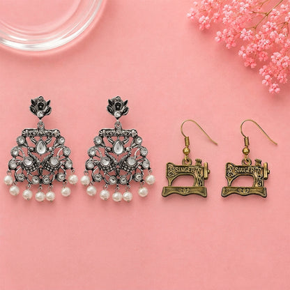 Peacock glow stone studded dangler earrings & Taylor dangler earrings Combo set