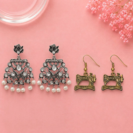 Peacock glow stone studded dangler earrings & Taylor dangler earrings Combo set