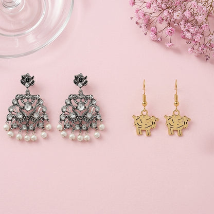 Peacock glow stone studded dangler earrings & Ba Ba dangler earrings Combo set