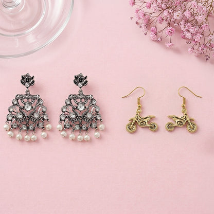Peacock glow stone studded dangler & Biker Babe dangler Combo set