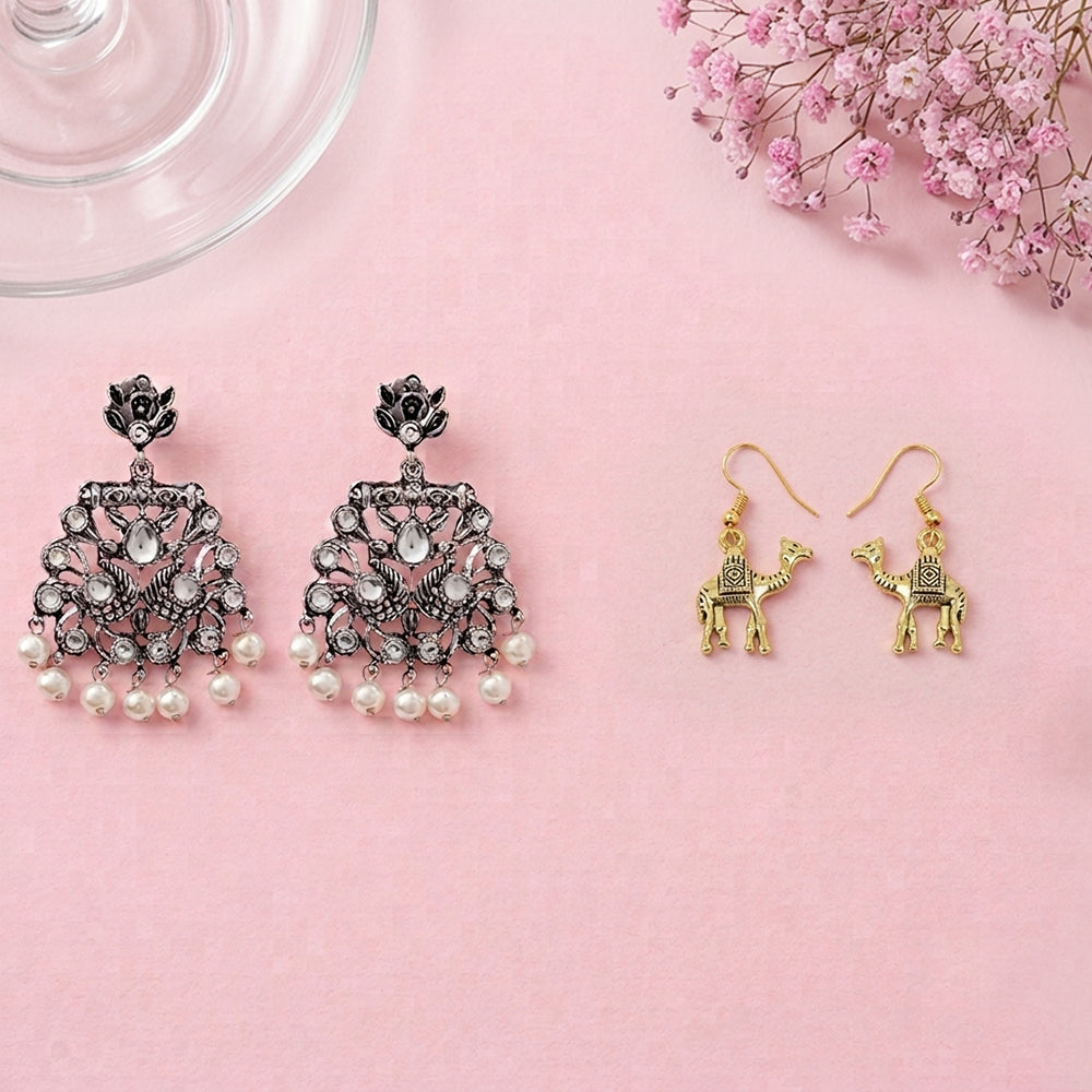 Peacock glow stone studded dangler earrings & Camel dangler earrings Combo set