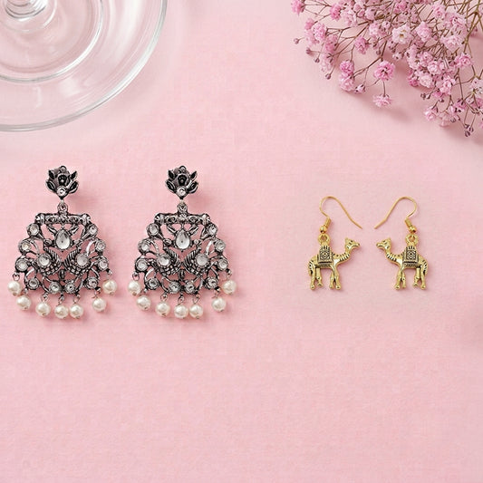 Peacock glow stone studded dangler earrings & Camel dangler earrings Combo set