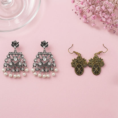 Peacock glow stone studded dangler & Vintage Oval Flower Shaped Danglers set