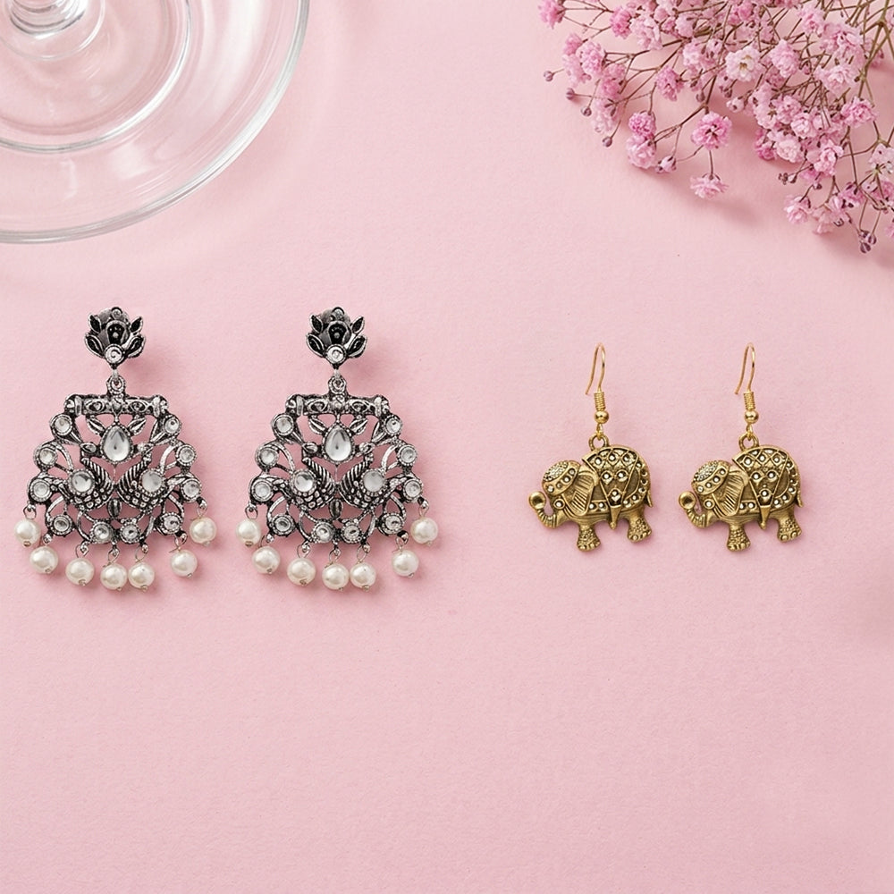 Peacock glow stone studded dangler & Trunk twist dangler Combo set