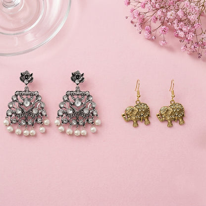 Peacock glow stone studded dangler & Trunk twist dangler Combo set