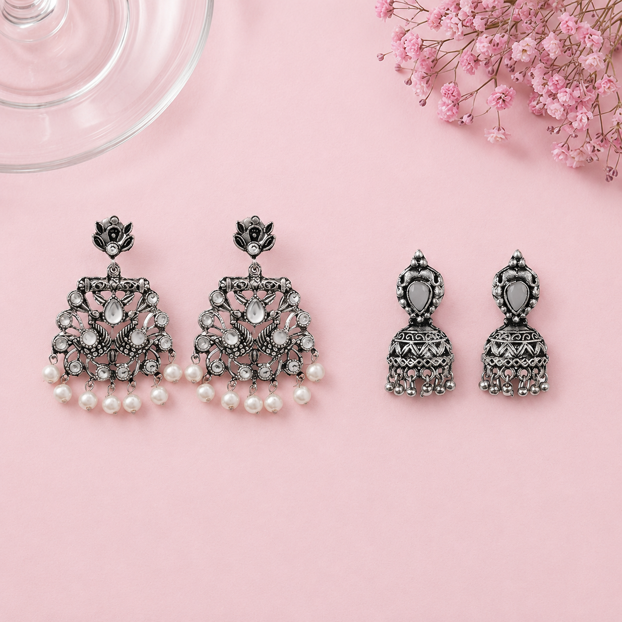 Peacock glow stone studded dangler & Jharokha stone studded jhumki Combo set