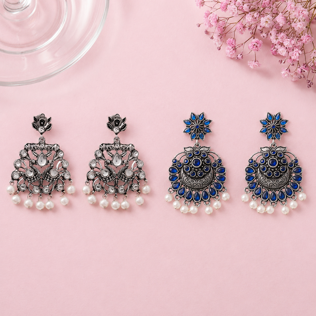 Peacock glow stone studded dangler & Little Petal dangler Combo set