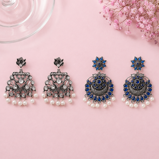 Peacock glow stone studded dangler & Little Petal dangler Combo set