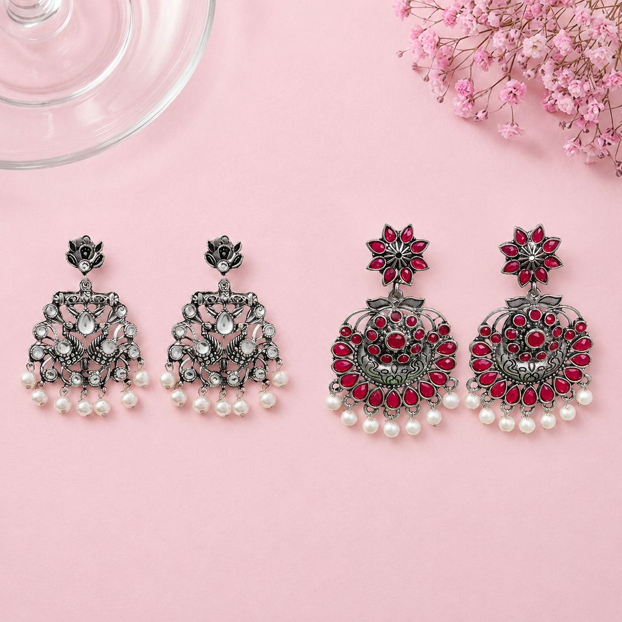 Peacock glow stone studded dangler & Little Petal dangler Combo set