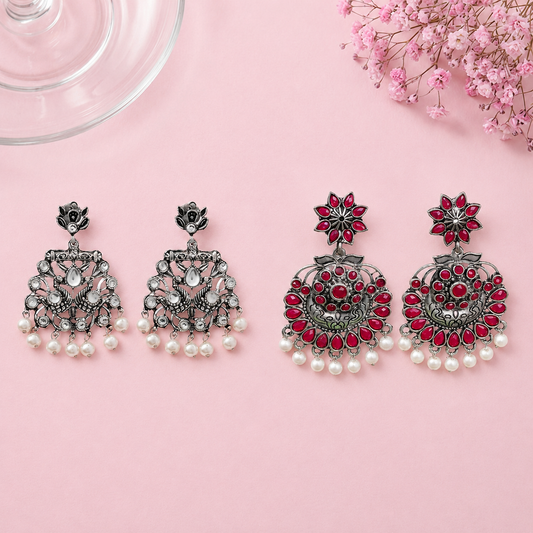 Peacock glow stone studded dangler & Little Petal dangler Combo set
