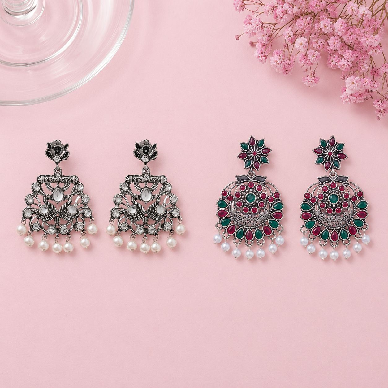 Peacock glow stone studded dangler & Little Petal dangler Combo set