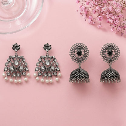 Peacock glow stone studded dangler earrings & Jhilmil jhumki earring Combo set