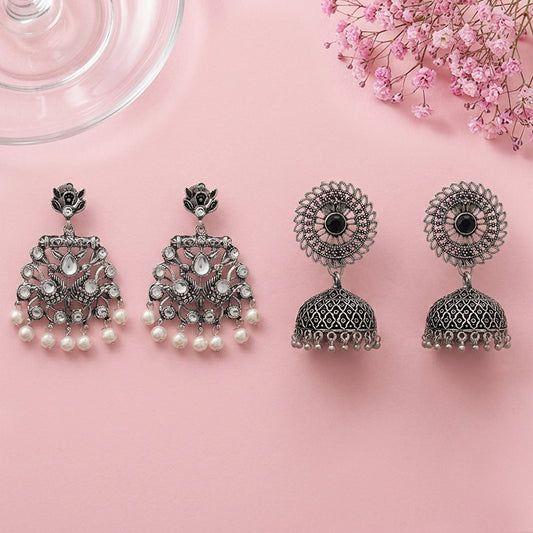 Peacock glow stone studded dangler earrings & Jhilmil jhumki earring Combo set
