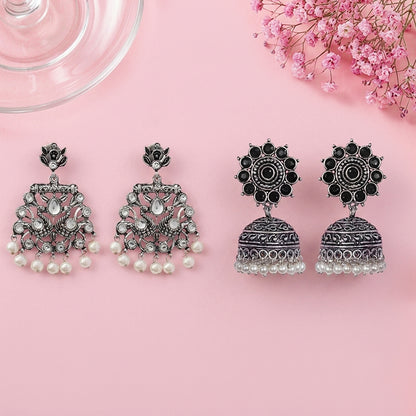 Peacock glow stone studded dangler & Phoolon ki baali pearl jhumki Combo set
