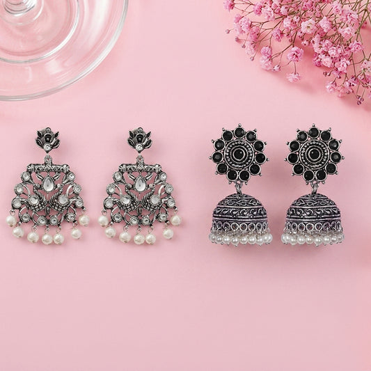 Peacock glow stone studded dangler & Phoolon ki baali pearl jhumki Combo set