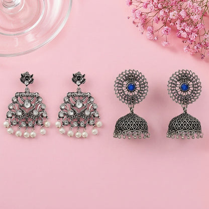Peacock glow stone studded dangler earrings & Jhilmil jhumki earring Combo set