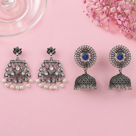 Peacock glow stone studded dangler earrings & Jhilmil jhumki earring Combo set