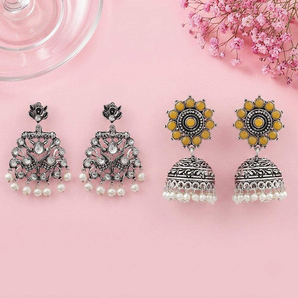 Peacock glow stone studded dangler & Phoolon ki baali pearl jhumki Combo set