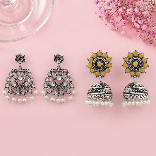 Peacock glow stone studded dangler & Phoolon ki baali pearl jhumki Combo set