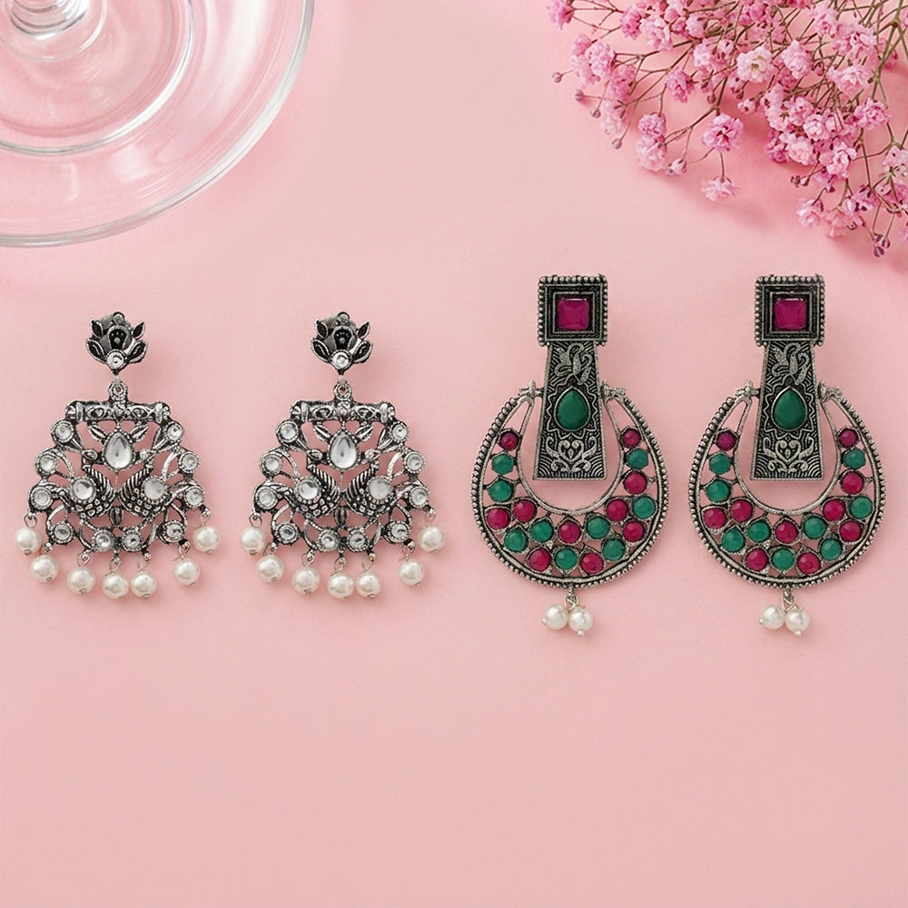 Peacock glow stone studded dangler & Moonfall stone studded dangler Combo set