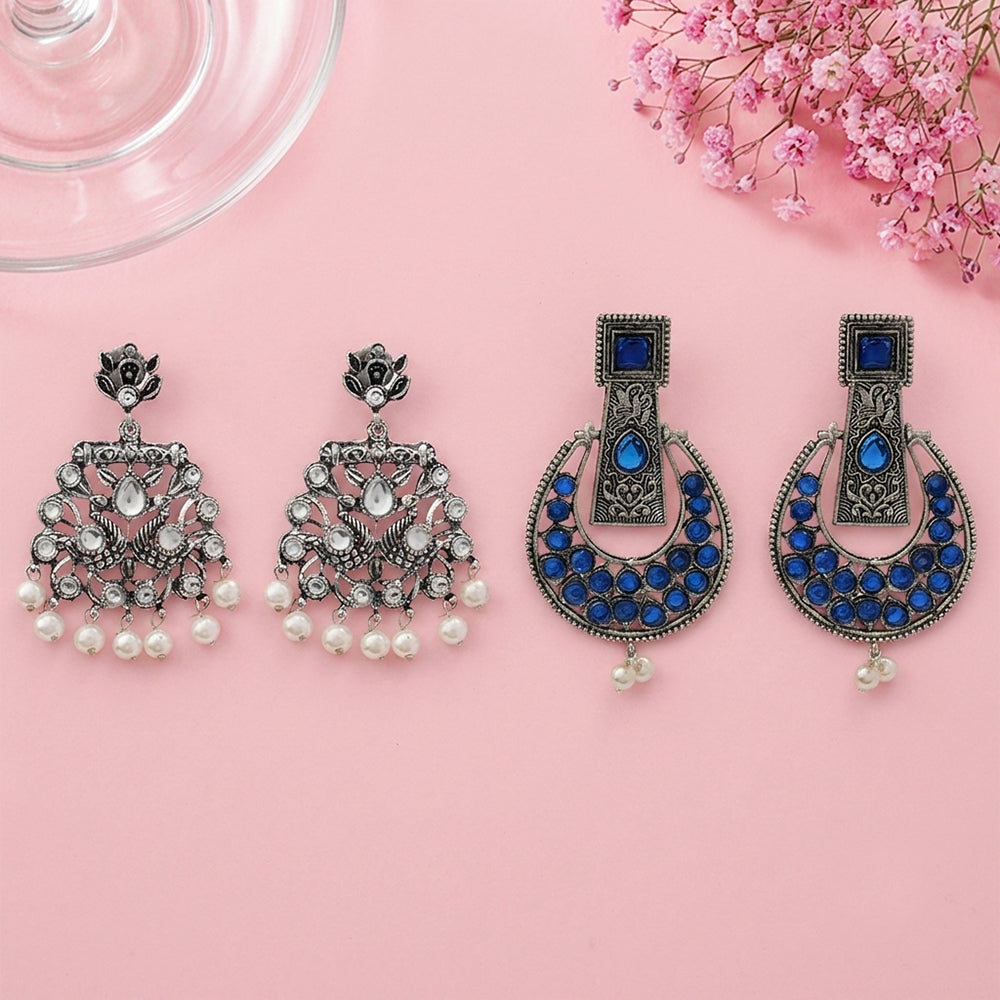 Peacock glow stone studded dangler & Moonfall stone studded dangler Combo set