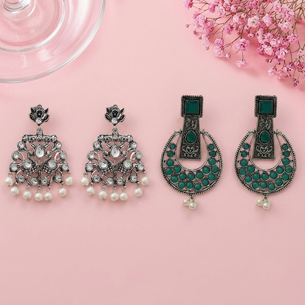 Peacock glow stone studded dangler & Moonfall stone studded dangler Combo set